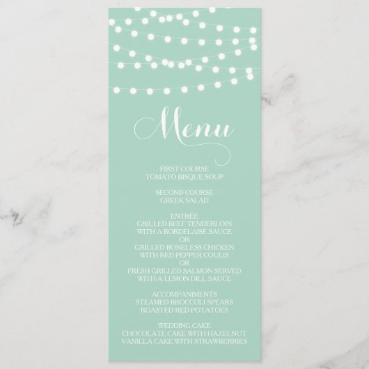 Weiße Lampen | Mint Wedding Menu Card Menükarte (Vorderseite)