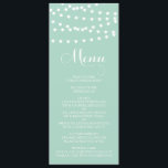 Weiße Lampen | Mint Wedding Menu Card Menükarte<br><div class="desc">Benutzerdefinierbare Menükarte mit weißem,  weißem,  weißem,  weißem,  glänzenden Feenlicht. Andere Farben sind verfügbar. Dies ist Teil einer Hochzeitssuite "FAIRY LIGHTS" - passende Artikel sind erhältlich.</div>