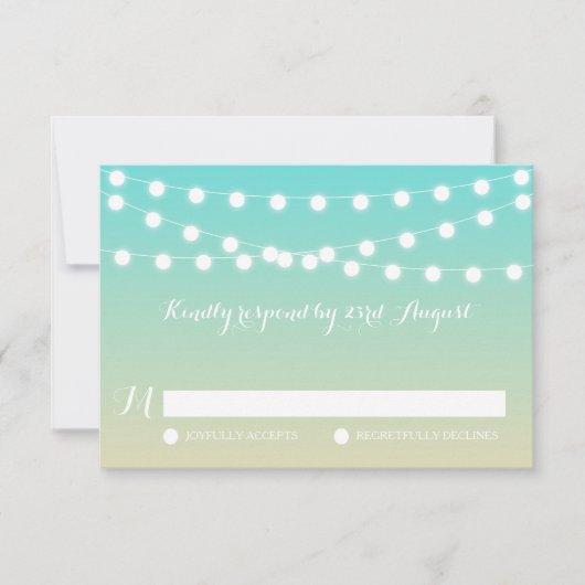 Weiße Lampen | Ombre Beach Wedding RSVP Card (Vorderseite)