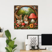 Weiße Landschaft mit Maus, Pilzen Poster (Heimbüro)