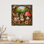 Weiße Landschaft mit Maus, Pilzen Poster (Küche)