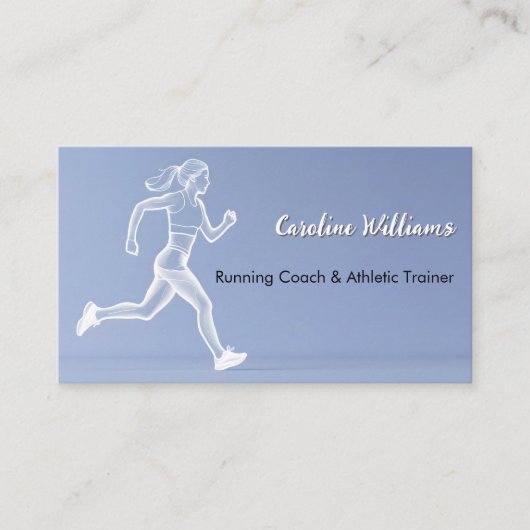 Weiße Lauffrau hellblauer Trainer Visitenkarte (Vorderseite)
