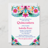 Weiße, lebendige Flora Quinceanera Mexican Fiesta Einladung (Vorderseite)