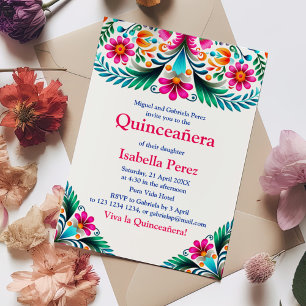 Weiße, lebendige Flora Quinceanera Mexican Fiesta Einladung
