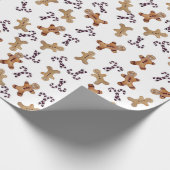 Weiße Lebkuchenmänner & Candy Cane Weihnachtswrap Geschenkpapier (Ecke)