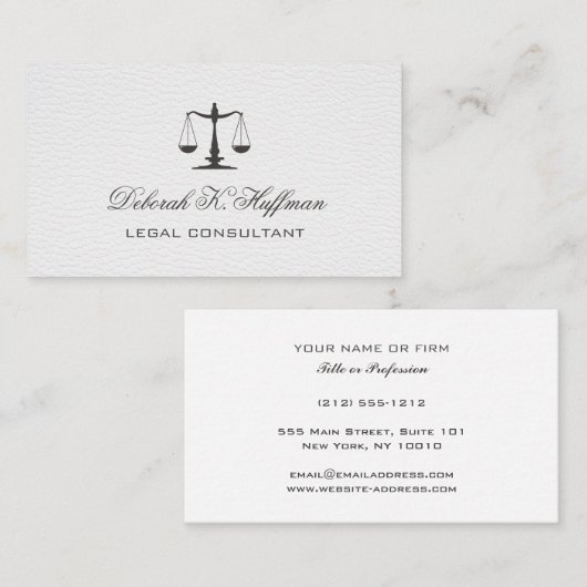 Weiße Lederleder - weibliche Rechtsskala Visitenkarte (Vorne/Hinten)