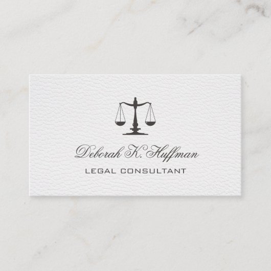Weiße Lederleder - weibliche Rechtsskala Visitenkarte (Vorderseite)