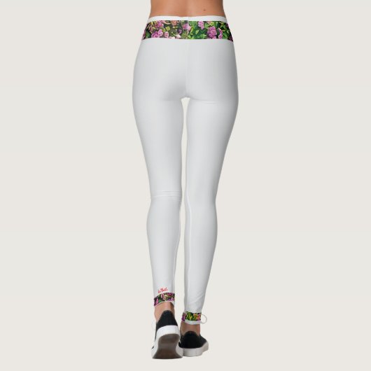Weiße Leggings mit Blumenmuster in Rose (Rückseite)