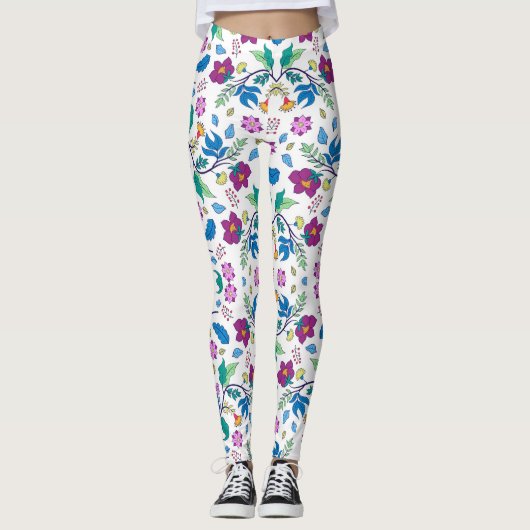 Weiße Leggings mit lebendigen Blumenmustern (Vorderseite)