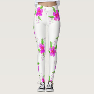 Weiße Leggings mit rosa Blume drucken