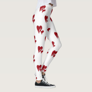 Weiße Leggings mit roten Herzen