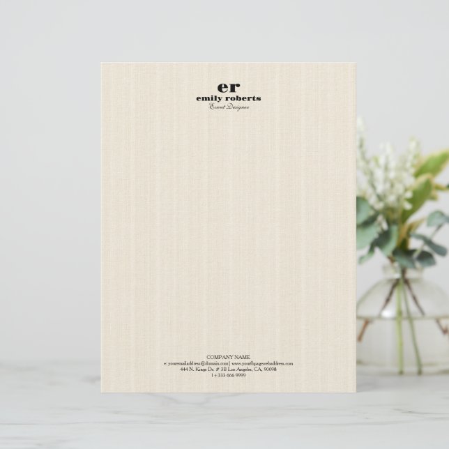 Weiße Leinen Jute Grau Typografie Briefbogen (Stehend Vorderseite)