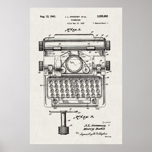 Weiße Leinwand | Schreibmaschinenpatent Poster (Vorne)