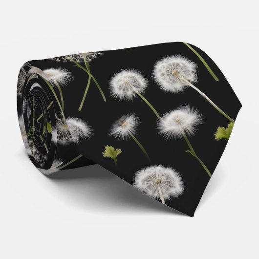 Weiße Leuchte Fluff auf schwarz Krawatte (Gerollt)