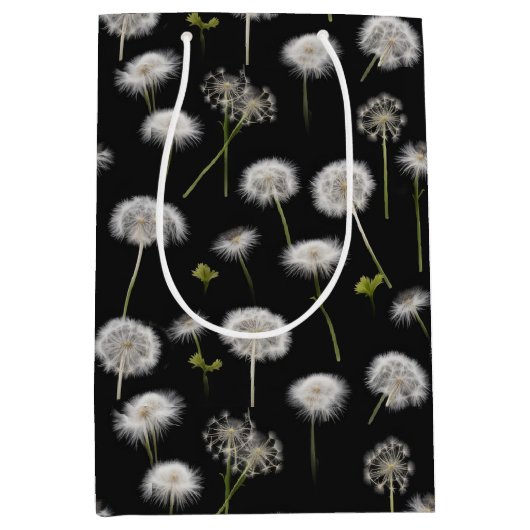 Weiße Leuchte Fluff auf schwarz Mittlere Geschenktüte (Vorderseite)