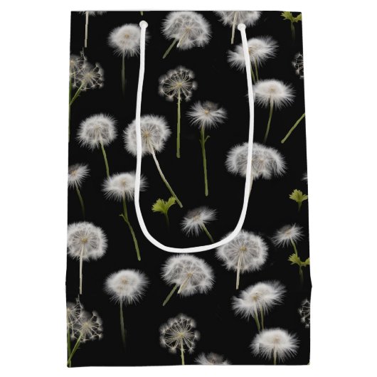 Weiße Leuchte Fluff auf schwarz Mittlere Geschenktüte (Rückseite)