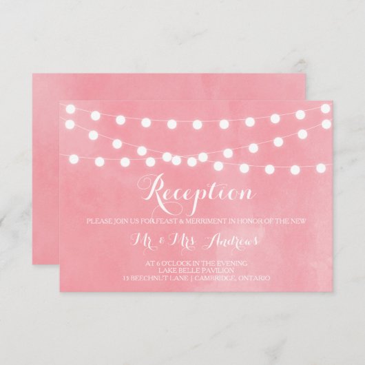 Weiße Leuchten Rustikale rosa Empfang-Karte Begleitkarte (Vorne/Hinten)