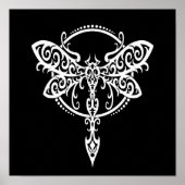 Weiße Libelle auf Schwarz wirbeln Poster (Vorne)