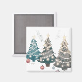 Weiße Lichter dekoriert Weihnachtsbäume Magnet (Vorderseite/Rückseite)