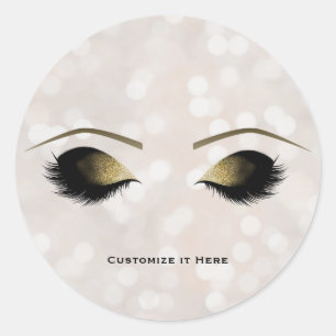 Weiße Lichter Glamour Gold Make-up Wimpern Glitzer Runder Aufkleber