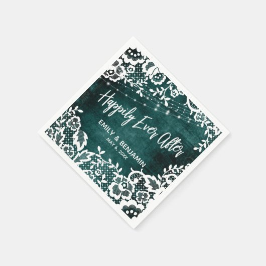 Weiße Lichter & Spitzen Rustikal Aquamarin glückli Serviette (Ecke)