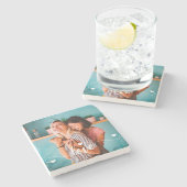 Weiße Liebe mit Herzvalentine Steinuntersetzer (Seitenansicht)