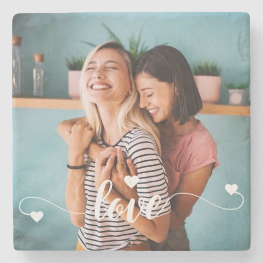 Weiße Liebe mit Herzvalentine Steinuntersetzer (Vorderseite)