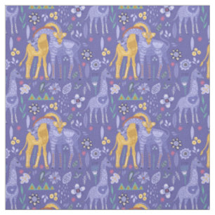 Weiße Lila Aquamarine Gelbe Giraffen Monogramm Stoff