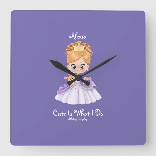 Weiße, lila Babywand Quadratische Wanduhr (Vorderseite)