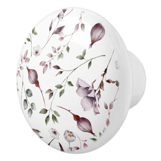 Weiße Lila Buds Blätter Wasserfarbenes Blumenmuste Keramikknauf (Rechts)