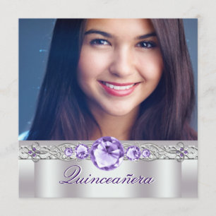 Weiße lila Foto-Quinceanera-Einladungen Einladung