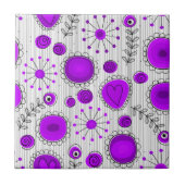 Weiße lila Herzen und Blume blumenreich Fliese (Vorderseite)