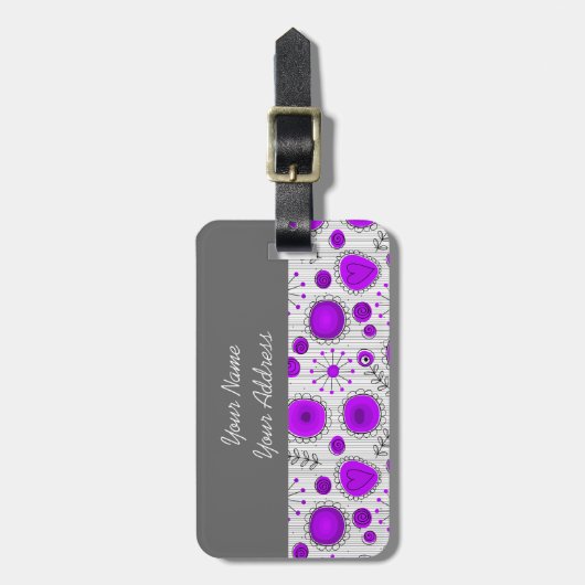 Weiße lila Herzen und Blume blumenreich Gepäckanhänger (Vorderseite vertikal)