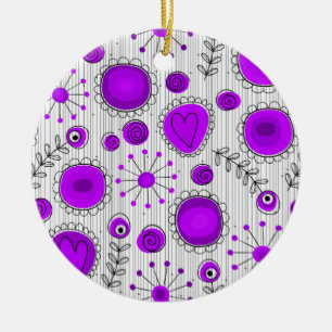 Weiße lila Herzen und Blume blumenreich Keramik Ornament