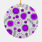 Weiße lila Herzen und Blume blumenreich Keramik Ornament (Hinten)