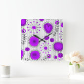 Weiße lila Herzen und Blume blumenreich Quadratische Wanduhr (Zuhause)