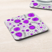 Weiße lila Herzen und Blume blumenreich Untersetzer (Linke Seite)