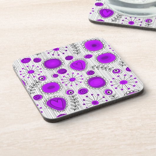 Weiße lila Herzen und Blume blumenreich Untersetzer (Linke Seite)