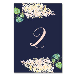 Weiße lila.Navy florale romantische Hochzeit. Blau Tischnummer