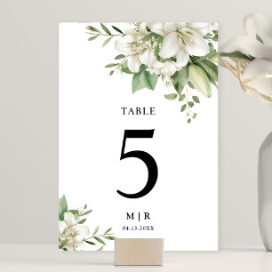 Weiße Lilie Elegante Wasserfarbe Florale Hochzeit Tischnummer