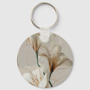 Weiße Lilie Gold Minimalistisch Elegant Neutral Schlüsselanhänger