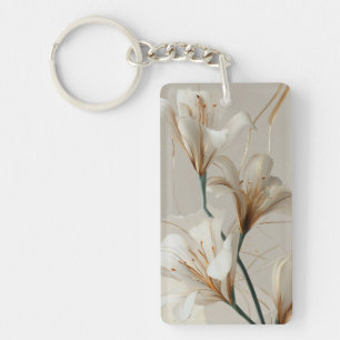 Weiße Lilie Gold Minimalistisch Elegant Neutral Schlüsselanhänger