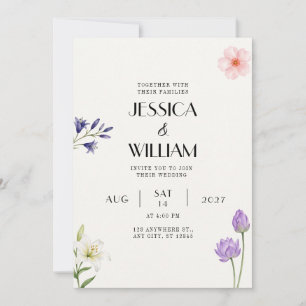 Weiße Lilie Lila Lotus Hochzeitseinladung Einladung