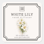Weiße Lilie Reed Diffuser Etikett Quadratischer Aufkleber (Vorderseite)