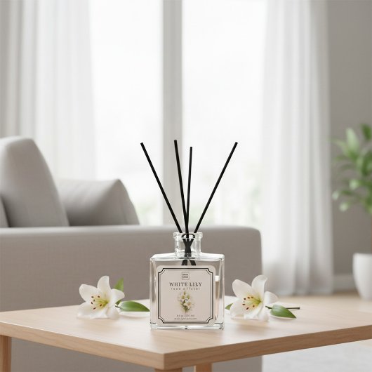 Weiße Lilie Reed Diffuser Etikett Quadratischer Aufkleber