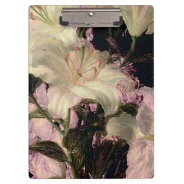 Weiße Lilien auf dunklem Hintergrund - Florale Kun Klemmbrett