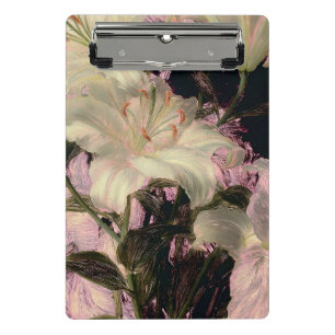 Weiße Lilien auf dunklem Hintergrund - Florale Kun Mini Klemmbrett