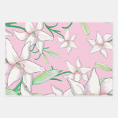 Weiße Lilien auf rosa Hintergrundbild Geschenkpapier Set (Vorderseite)