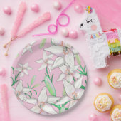 Weiße Lilien auf rosa Hintergrundbild Pappteller (Party)