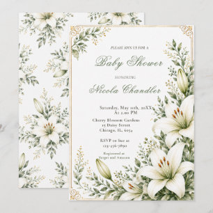 Weiße Lilien-Baby-Party Einladung